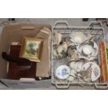 Four boxes of miscellaneous items including tea wares, Titan ware, some art pottery,