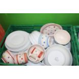 Four boxes of miscellaneous glass and china, modern dinnerwares, rose bowls,