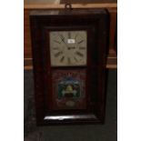 A 19th century American figured mahogany veneered shelf clock by Jerome & Co with cream painted