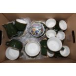 Three boxes of mixed kitchen china, including a Poole pottery jug,