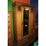 A Victorian ash 2 piece bedroom suite, comprising a mirror door wardrobe and a dressing table.