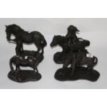 Four Heredities bronzed resin figures of horses in both gloss and matt finish, 16 cm,