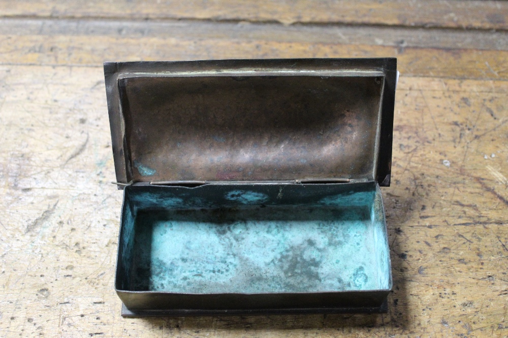 An early 20th century Art Nouveau brown patinated copper rectangular lidded box, - Image 9 of 9