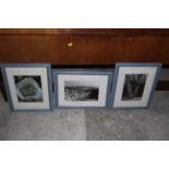 Judy Dunford, three monochrome photographs heightened with watercolours, "Sun Biggin Tarn,