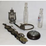 A Mobil oil vacuum ribbed oil bottle, an Esso lube ribbed oil bottle,