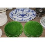 A Minton blue and white pottery oval meat plates.