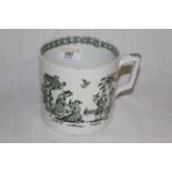 A 19th century transfer printed mug decorated with a romanticized Oriental scene with figures,
