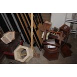 A selection of wood bird boxes, 2 garden planters and miniature wheelbarrow form garden planter.