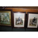 A pair of 19th century German oak framed coloured prints entitled "The English Game Keeper" and