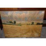 Paul Dunford, oil painting, extensive harvest landscape, unframed canvas, 71 cm x 92 cm,