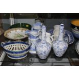 A selection of Victorian and later ceramics and pottery including a moulded pewter mounted jug,