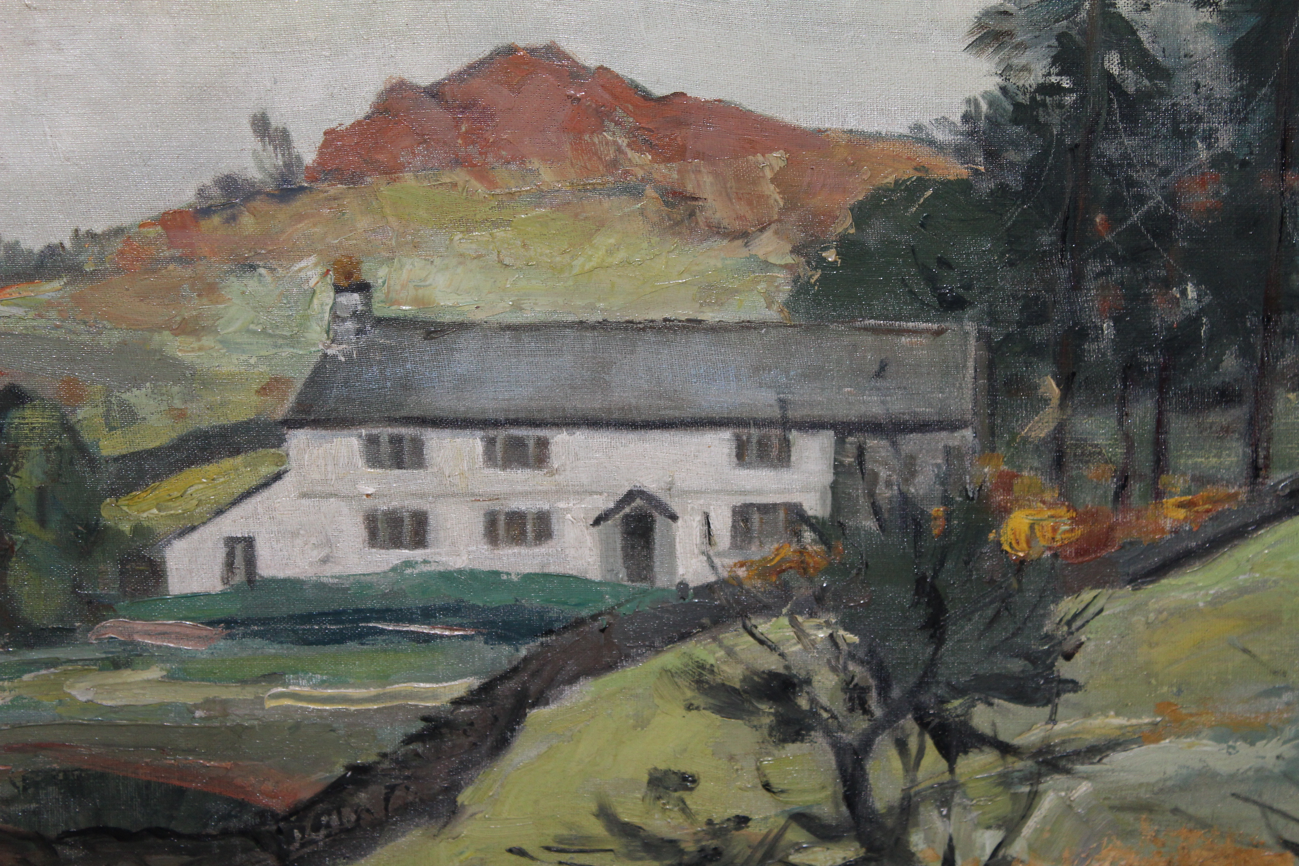 A Patience Arnold oil on canvas laid on board, rural cottage scene, - Image 3 of 3
