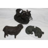 Three Heredities bronzed resin figures - Elephant, Ram & Otter, 17 cm, 12 cm,