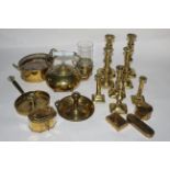 Four pairs of 19th century brass candlesticks, various heights,