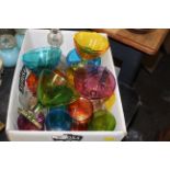 A selection of modern coloured glassware,