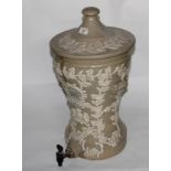 A 19th century stoneware Lipscombe & Co lidded water filter with cylindrical wasted body and tap,