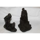 Two Heredities bronzed resin figures - Huntsman and Shepherd, 17 cm & 20 cm high respectively.