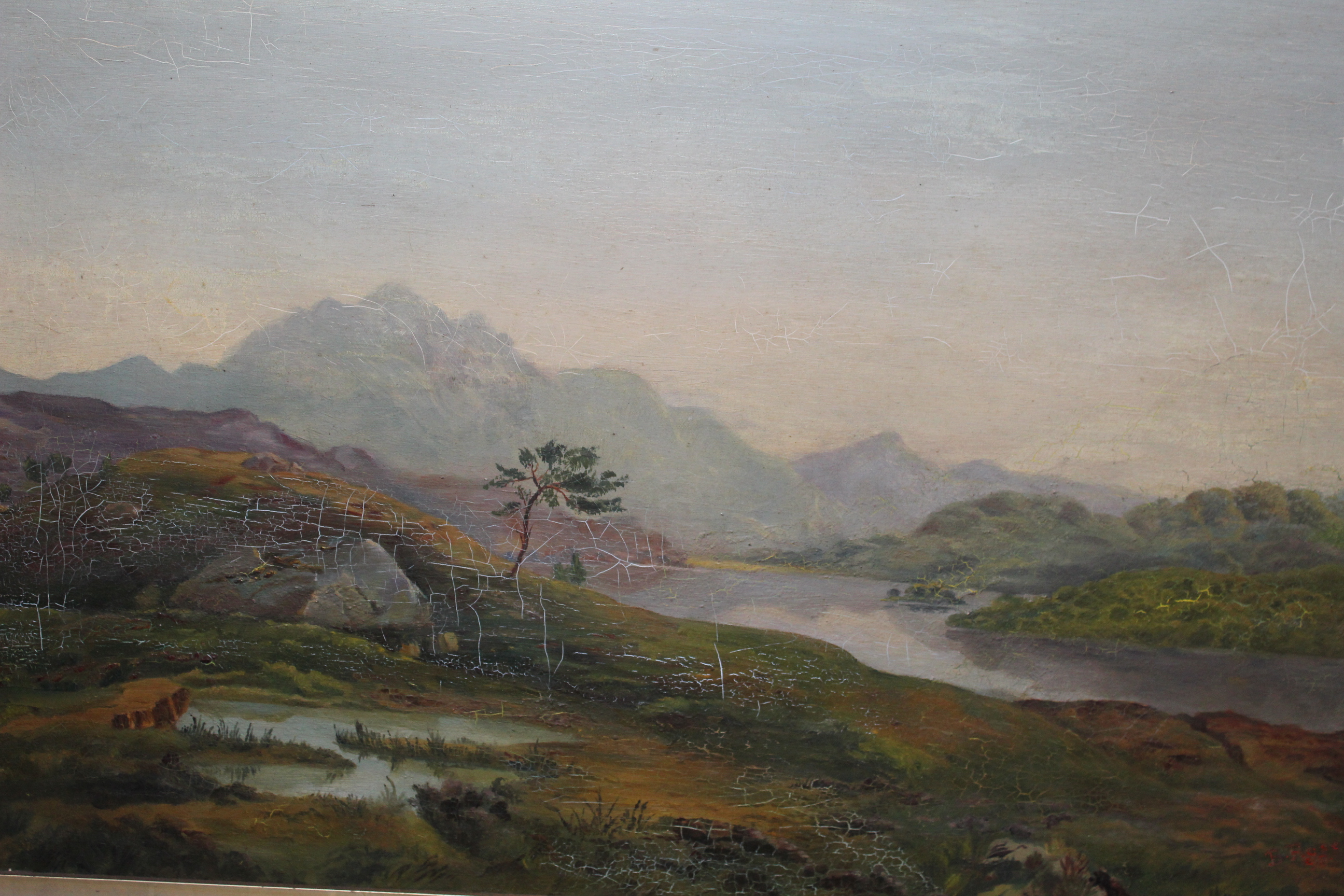 A late Victorian oil on canvas of a lake scene, signed to lower left B Rose and dated '98, - Image 2 of 2