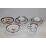 A small group of late 18th early 19th century Newhall porcelain tea ware's including saucers,
