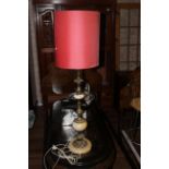 A gilt metal and alabaster table lamp of large proportions, 78 cm to fitting.