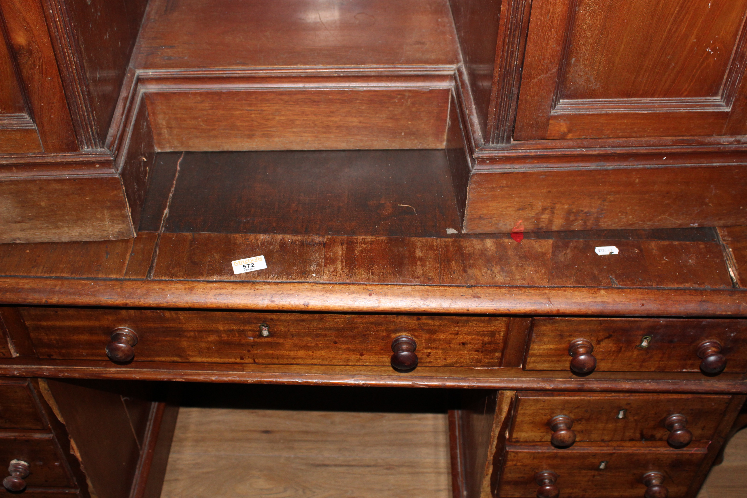 A Victorian mahogany pedestal kneehole desk, - Image 2 of 2