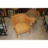 Two tub form woven wicker conservatory chairs, 75 cm high x 72 cm wide. Seat hight of 36 cm.