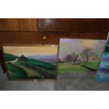Paul Dunford, Six oil paintings, Landscapes, variously titled, two in wood slip frames.