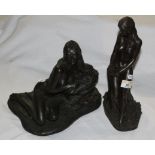 Two Heredities bronzed resin figures of nude women, 30 cm & 26 cm high respectively.