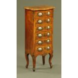 A Louis XVI style serpentine fronted walnut chest of six drawers, late 19th/early 20th century,