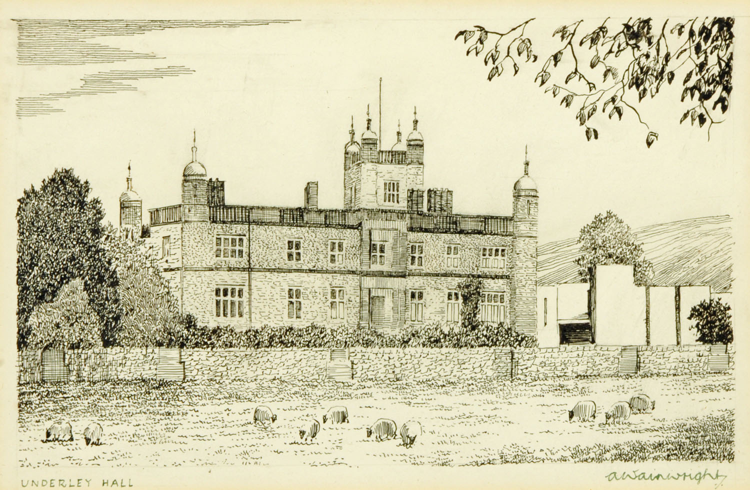 Alfred Wainwright (1907-1991), an original pen and ink drawing "Underley Hall", 14 cm x 21.