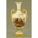 A large Royal Worcester two handled vase, painted with highland cattle by John Stinton,