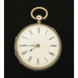 A silver cased Verge pocket watch, the case with London hallmarks date letter rubbed, key wind,