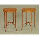 A pair of Edwardian inlaid mahogany circular occasional tables,