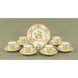 A Spode Copelands China tea set, handpainted with birds and floral sprays, sandwich plate, 6 cups,