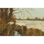 Pamela Derry (1932-2002), oil painting on board winter landscape. 21 cm x 33 cm.