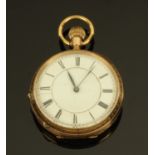 A 9 ct gold cased Waltham fob watch, knob wind. Diameter 40 mm, gross weight 49.3 grams.