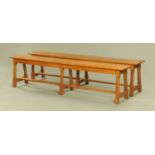 A pair of oak benches, well figured,