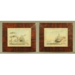 A pair of 19th century watercolours, cattle and mill scenes. Each 20 cm x 26 cm, in rosewood frame.