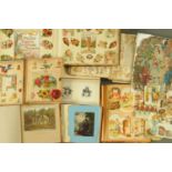 Eight 19th century scrap albums, containing scraps, postcards, greetings cards, prints,