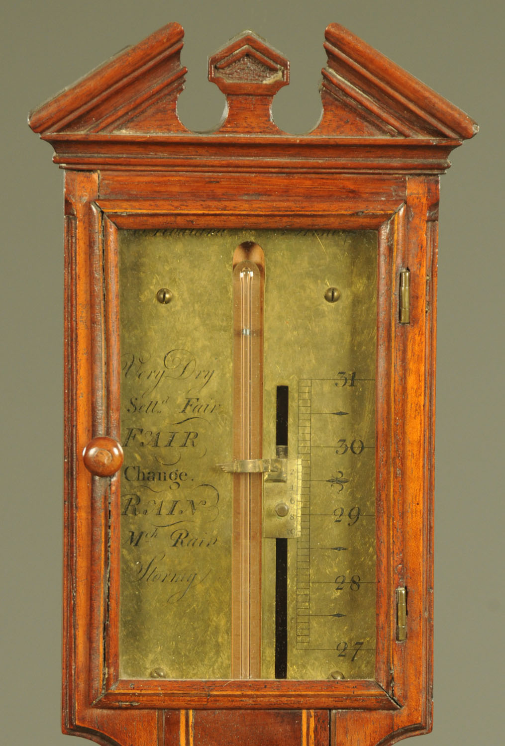 A Georgian mahogany stick barometer, with brass dial inscribed Rowland Bristol. Height 100 cm. - Image 2 of 2