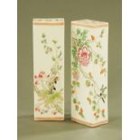 A pair of Chinese rectangular tall stands, decorated with chrysanthemum and birds. Height 42 cm.