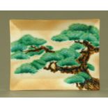 An enamelled rectangular tray, with tree and branch decoration. 29.5 cm x 23.5 cm.