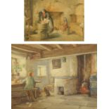 Two 19th century watercolours, interior scenes. Largest 34 cm x 44 cm, one signed and dated 1891.
