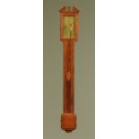 A Georgian mahogany stick barometer, with brass dial inscribed Rowland Bristol. Height 100 cm.