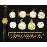 A gun metal gentleman's pocket watch, together with five further pocket watches, a wristwatch,