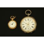 A 19th century continental silver key wind fob watch, with enamelled dial, case diameter 36 mm,