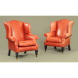 A pair of Duresta of Shaftesbury leather upholstered wing easy chairs, in the Georgian style,