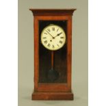 A late Victorian oak cased single fusee wall clock, with Roman numerals. Height 93 cm, width 47 cm.