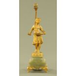 A late 19th century French spelter figural table lamp, flower seller,