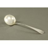 A George III Newcastle silver soup ladle, 1808 maker George Murray. 181 grams, length 35 cm.